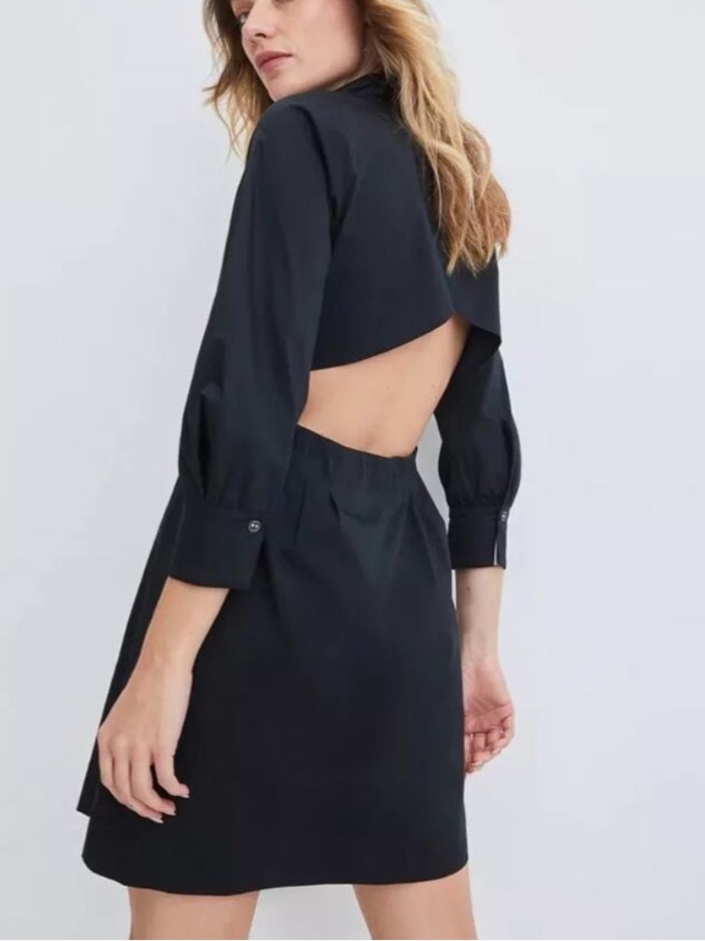 Veronica Beard Black Polina Button Front Open Back Mini Dress - Picture 2 of 6